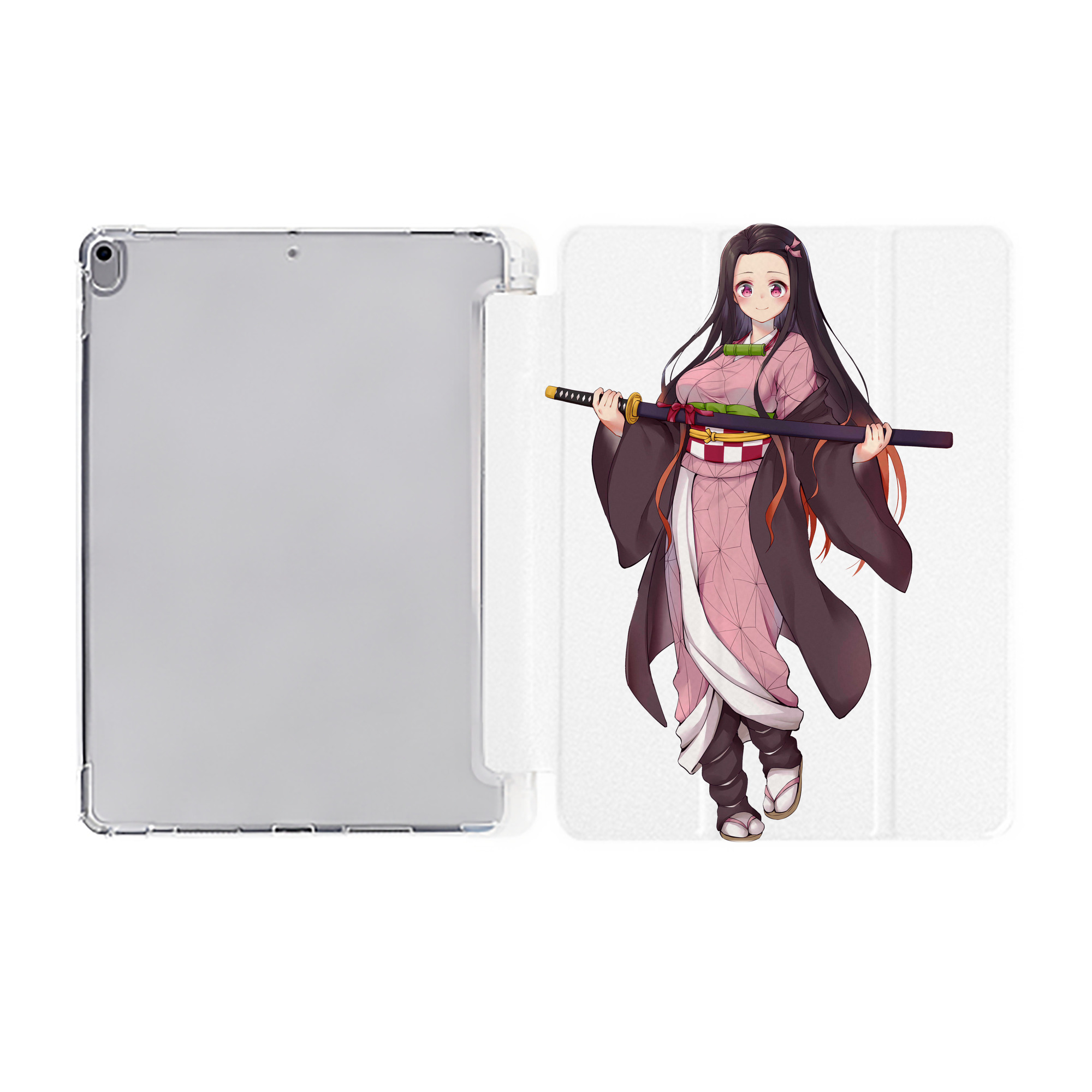 （画像用） 鬼滅の刃（きめつのやいば）竈門 禰󠄀豆子／かまど ねずこ Kamado Nezuko IPad ケース ペン収納付き 三つ折りスタンド PUレザー×シリコン 対応機種9.5/10.5/10.9インチ